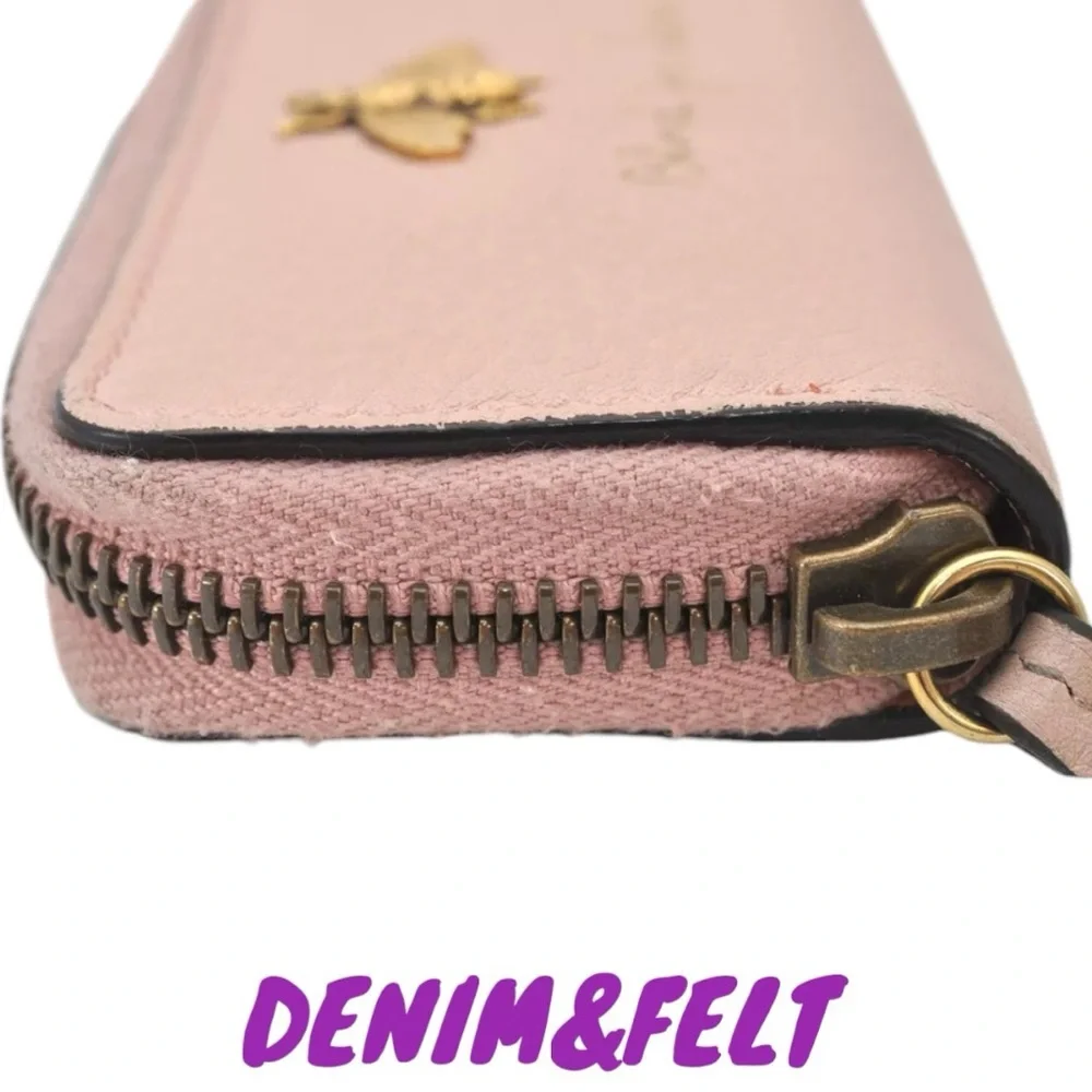 🐝GUCCI Pink Cellarius Calfskin Blind For Love Animalier‎ Zip  Key Case/Pouch